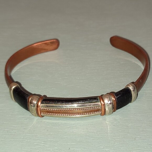 Academia Vintage Copper and Leather Bracelet Cuff Style Metal Adjustable Size - Picture 1 of 5
